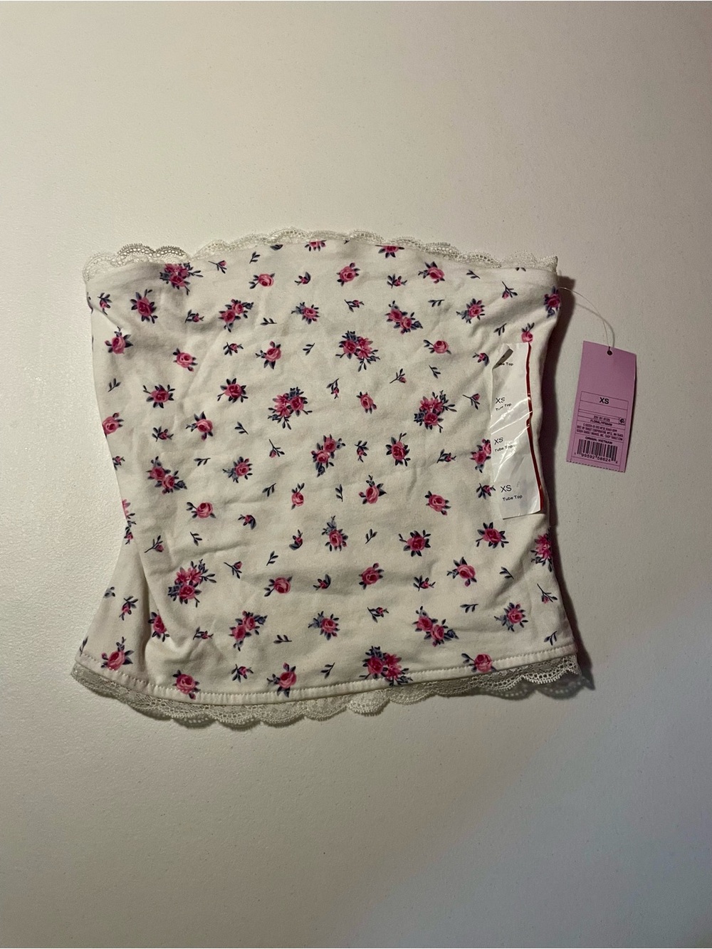 NWT Wild Fable Floral Lace Trim Tube Top XS White Pink Y2K Retro Bandeau
